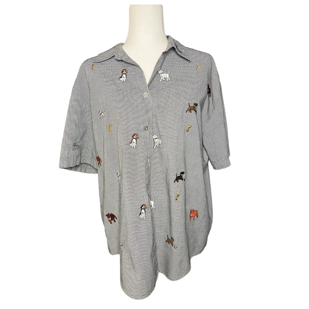Vintage Embroidered Blouse with Dogs 🐶 XL